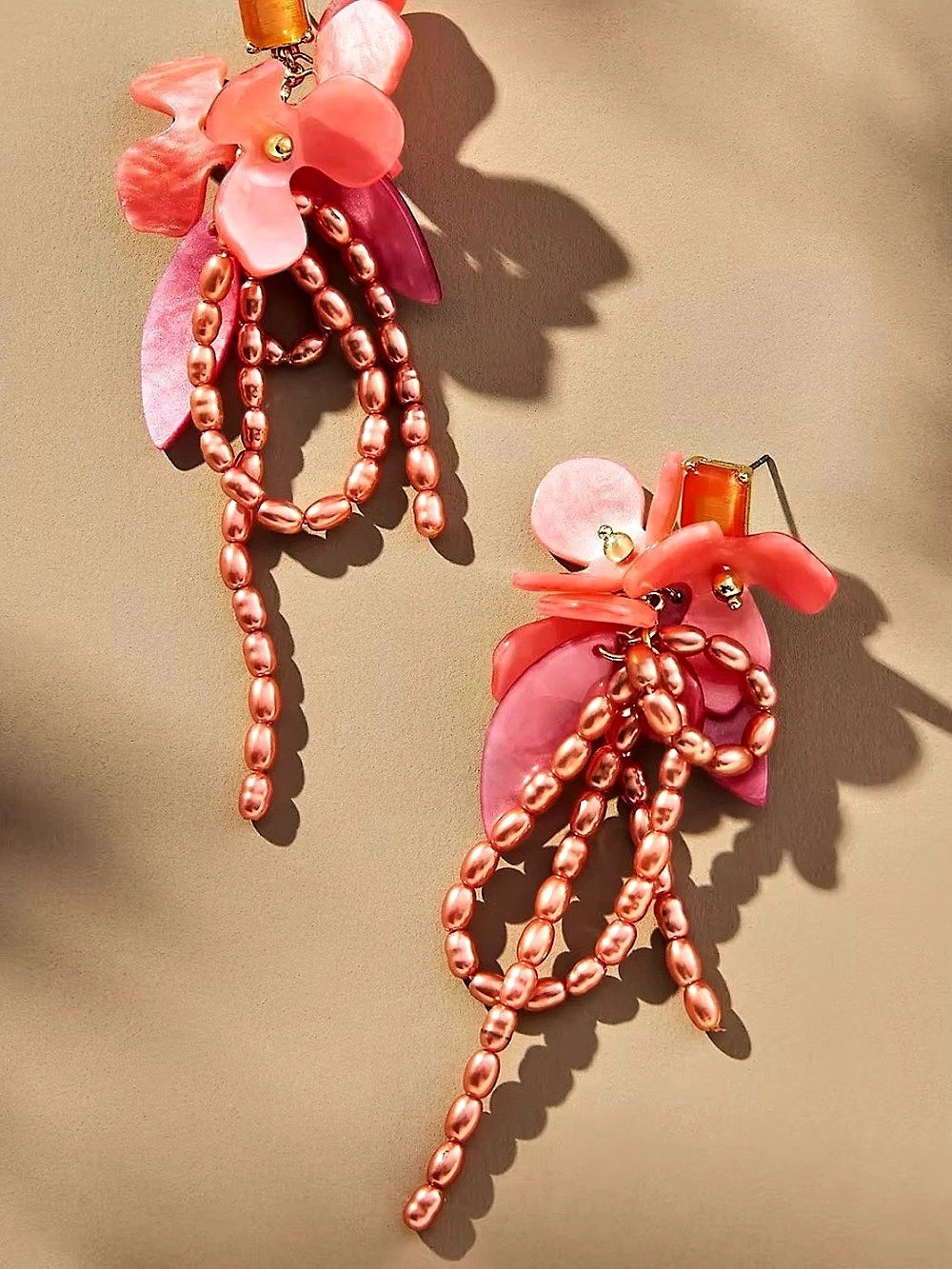 NEWZ Anthropologie Beaded Flower Bouquet Drop Earrings